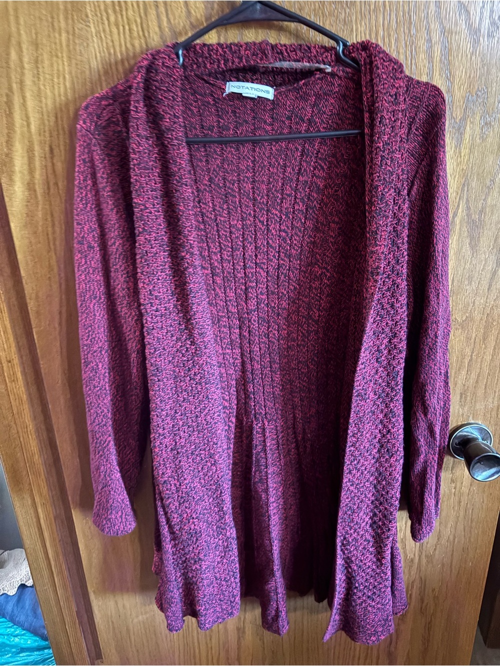 Notations Women's Open-Front Marled Burgundy Cardigan Sweater